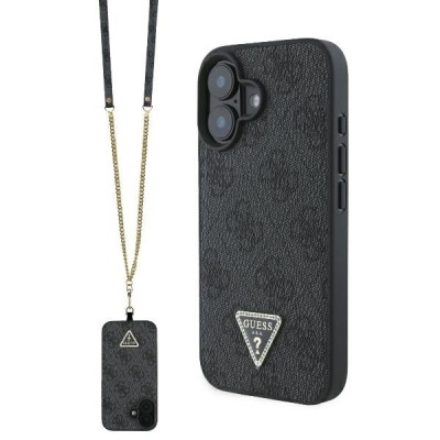 Husa pentru Apple iPhone 16, Guess, Crossbody 4G Triangle Strass, Neagra foto