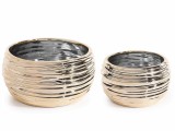 Cumpara ieftin Set 2 ghivece flori ceramica aurie &Oslash; 21 cm x 10,5 H, &Oslash; 16 x 9 H