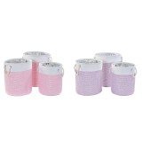 Set de Coșuri DKD Home Decor Alb Roz Liliachiu 40 x 40 x 49 cm 4 Kg 3 Piese (2 Unități)