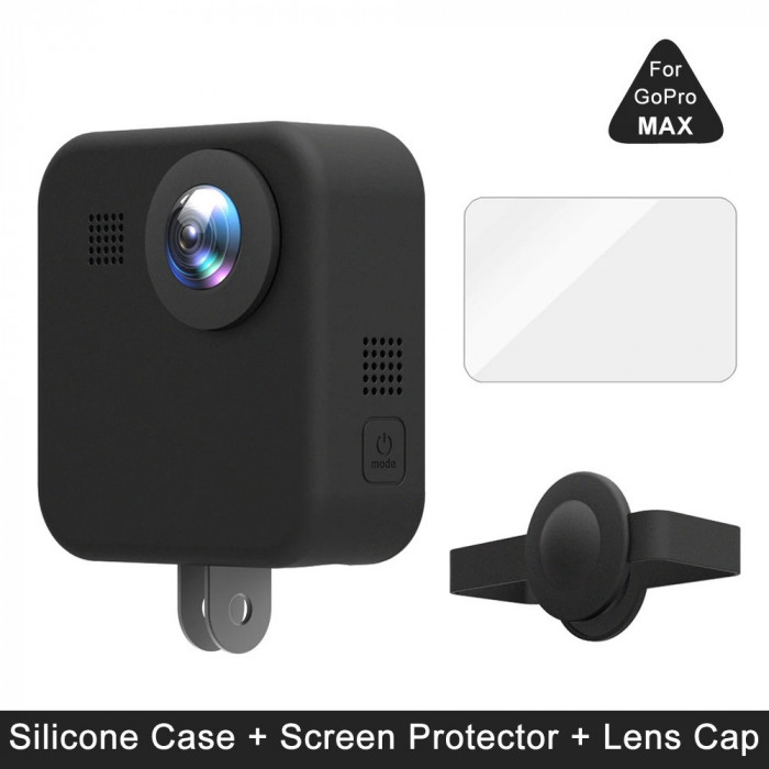 Husa silicon protectie + folie sticla display + protectie obiectiv GoPro MAX 360