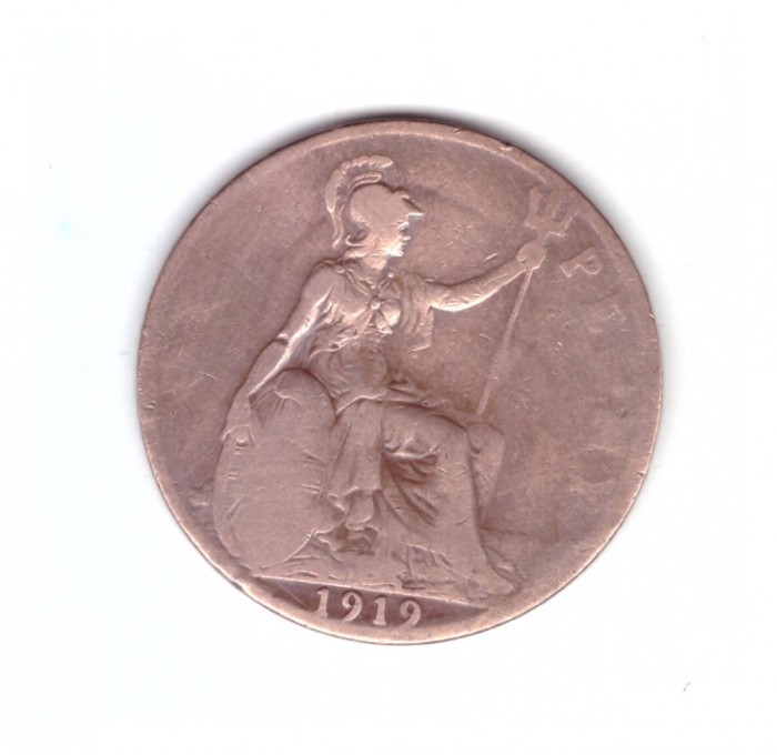 Moneda Marea Britanie 1 penny 1919, uzata, curata