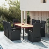 VidaXL Set mobilier de grădină cu perne, 9 piese, negru, poliratan 3157604