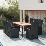 VidaXL Set mobilier de grădină cu perne, 9 piese, negru, poliratan