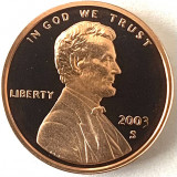 AMERICA 1 CENT 2003 PROOF LITERA S.( Memorialul Lincoln), America de Nord, Cupru (arama)