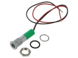 Lampă LED verde plată &Oslash;8mm IP67 APEM Q8F3CXXG24E cu cabluri 200mm