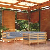 Cumpara ieftin Set mobilier de grădină cu perne gri, 9 piese, lemn masiv pin