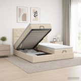 Cumpara ieftin Pat Ottoman cu Saltea si LED Crem 160 x 200 cm Tesatura