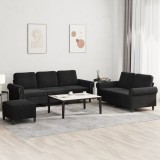 VidaXL Set de canapele cu perne, 3 piese, negru, catifea