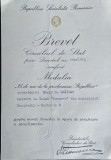 1972 Brevet semnat olograf de N CEAUSESCU, &rdquo;25 de ani de la Proclamarea Republicii&rdquo;, ptr N Grajdan, maistru electrician la LAROMET Bucuresti comunism