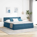 Cumpara ieftin Pat cu LED si saltea Albastru inchis 180 x 200 cm Catifea