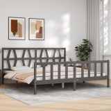 Cumpara ieftin Cadru pat cu tăblie 200x200 cm, gri, lemn masiv