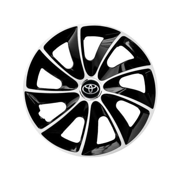 Set 4 Capace Roti potrivite jantelor de 14 inch, pentru Toyota, model Stig Extra Black &amp; White
