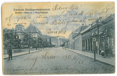 1098 - TARNAVENI, Mures, street stores, Romania - old postcard - used - 1910 foto