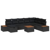 vidaXL Set de canapele pentru grădină cu pernă 9 pcs Negru poliratan 3359660
