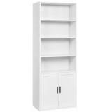 Biblioteca ingusta VASAGLE cu 6 niveluri si dulap, alba, 60x24x175 cm