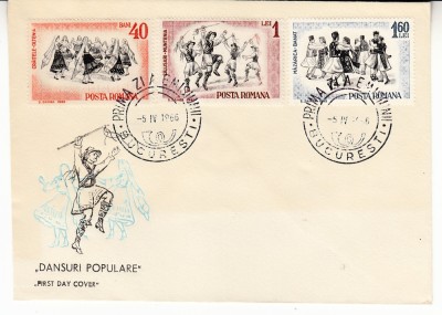 C12 - FDC Romania - Dansuri populare - LP626 - 1966 foto