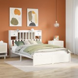 VidaXL Pat cu bibliotecă fără saltea, alb, 160x200 cm, lemn masiv pin