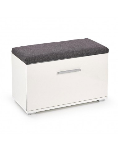 Dulap pentru pantofi cu bancheta HM Lima ST2, Pal melaminat, stofa, capacitate 6 perechi, alb