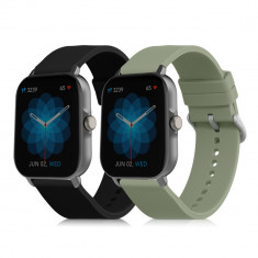 Set 2 curele pentru Huami Amazfit GTS 3/Amazfit GTS 2/Amazfit GTS, Kwmobile, Negru/Verde, Silicon, 52696.13 foto