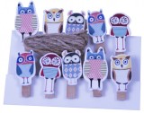 Set 10 carlige din lemn cu bufnite,3.5cm,multicolor