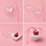 Globuri Crăciun, Set 4 Bucăți, Inimă Transparentă, 8 cm, Plastic, Oem