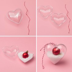 Globuri Crăciun, Set 4 Bucăți, Inimă Transparentă, 8 cm, Plastic