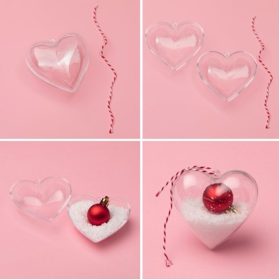 Globuri Crăciun, Set 4 Bucăți, Inimă Transparentă, 8 cm, Plastic foto