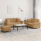 VidaXL Set de canapele cu perne, 3 piese, maro, catifea