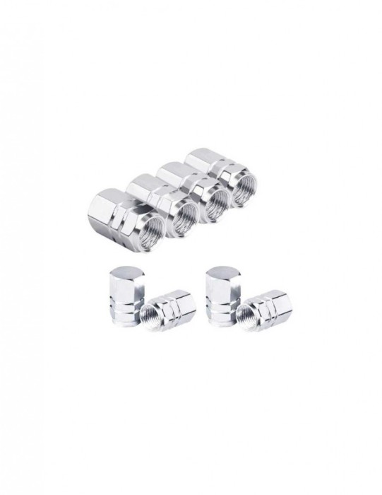 Set 8 capace hexagonale argintii pentru valva auto, aliaj aluminiu, lungime 1.8 cm
