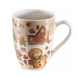 Cana Craciun portelan multicolor in cutie metal cadou &Oslash; 8 cm x 10,5 H, 300 ml