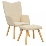 vidaXL Scaun de relaxare cu taburet, crem, textil