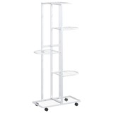 Cumpara ieftin Suport de flori cu 5 etaje, cu roti, alb, 44x23x100 cm, fier