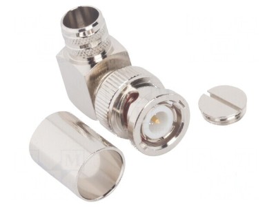 Conector BNC mufă tată unghi 90&amp;deg; 50&amp;Omega; lipire crimpat POM foto
