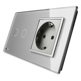 Livolo &icirc;ntrerupător dublu touch cu priză simplă, sticlă gri