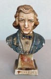 Fr&eacute;d&eacute;ric Chopin - statueta vintage bust pictat semnat, eticheta originala