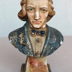 Frédéric Chopin - statueta vintage bust pictat semnat, eticheta originala