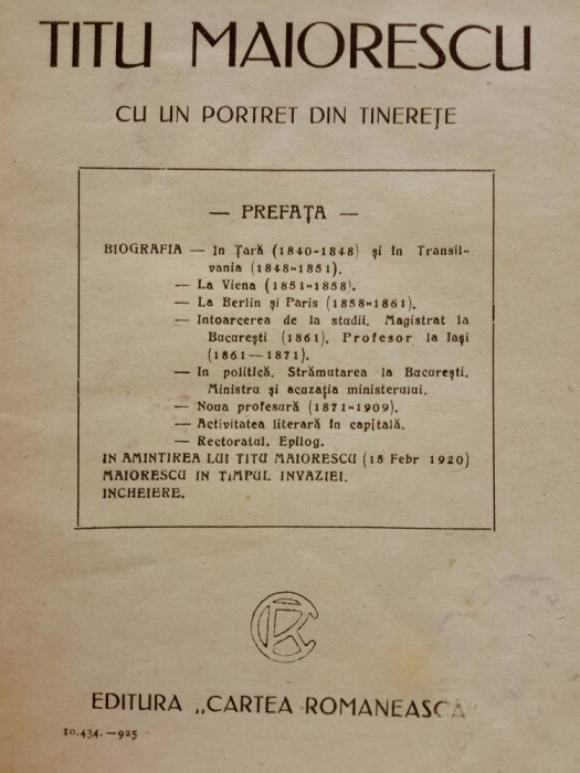 Soveja, TITU MAIORESCU, București, 1925