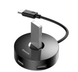 HUB extern Baseus Airjoy, porturi USB: USB 3.0 x 1 + USB 2.0 x 3, conectare prin USB Type-C, rotund, lungime cablu 10 cm, negru, &quot;CAHUB-G01&quot; (timbru v
