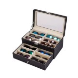 Cumpara ieftin Casetă Depozitare Ochelari 12 Compartimente &ndash; 2 Niveluri &ndash; Piele Ecologică