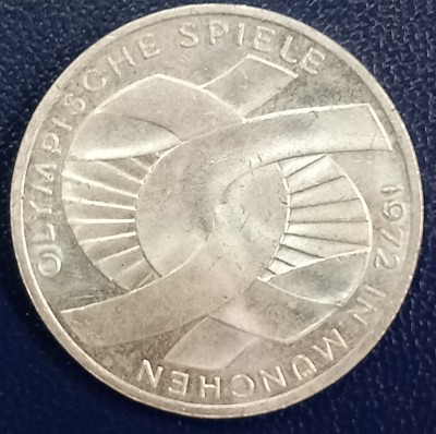 (A1053) MONEDA DIN ARGINT GERMANIA - 10 MARK 1972, LIT. G, OLIMPIADA DE LA MUNCHEN foto