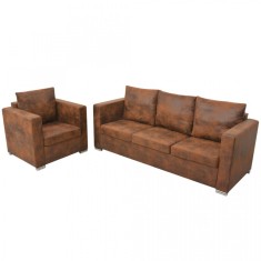 Set canapea, 2 piese, imitație piele &icirc;ntoarsă