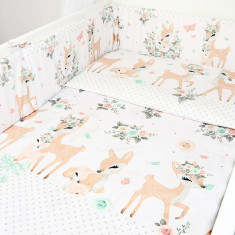 Lenjerie patut 3 piese cu protectie laterala pentru patut 120x60 cm Deer Bambi