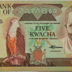 BANCNOTA EXOTICA 5 KWACHA - ZAMBIA, anul 1980 *cod 539 = UNC