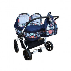 Carucior gemeni PJ Stroller 3 in 1 Flowers foto