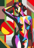 Magic Lagoon - Pictura erotic pop art, tempera pe carton special, arta erotica 25 x 35 cm, certificat de autenticitate
