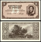 UNGARIA UN MILION DE BILIOANE Pengo 1946 Egymilli&oacute; B Pengő KOSSUTH LAJOS SUPERINFLATIE UNC