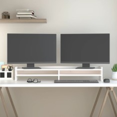vidaXL Suport pentru monitor, alb, 100x24x16 cm, lemn masiv pin foto