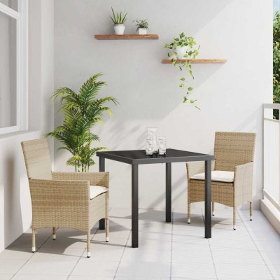 vidaXL Set de masă pentru grădină cu pernă 3 pcs Bej Rattan poli foto
