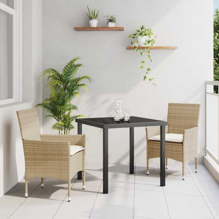 vidaXL Set de masă pentru grădină cu pernă 3 pcs Bej Rattan poli