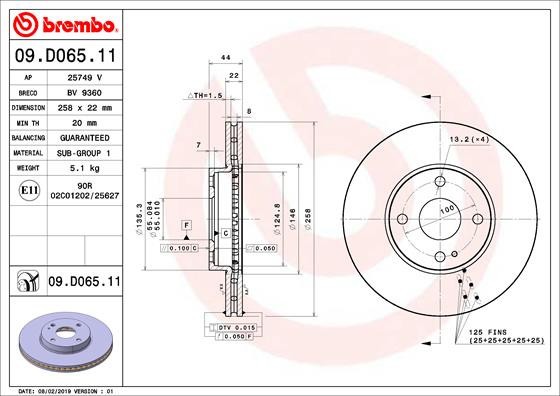 BREMBO 09.D065.11 PRIME LINE - UV Coated Disc frana